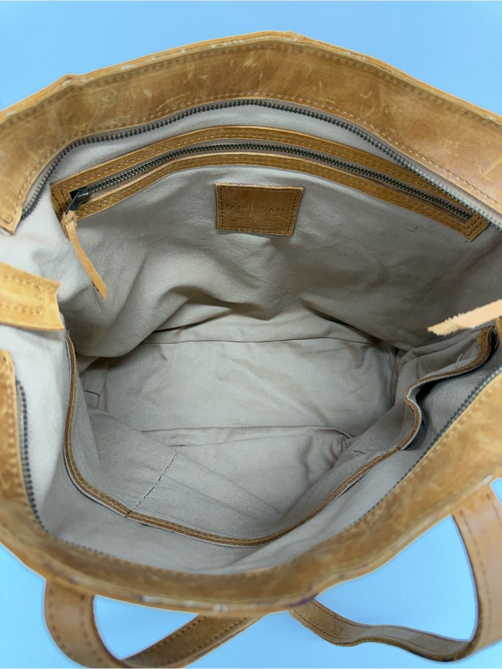 ABLE Alem Cognac Tan Leather Utility Tote Bag - Picture 8 of 13